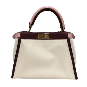 極美品 フェンディ FENDI ピーカーブー ハンドバッグ アイボリー×ボルドー P11853 通販セール