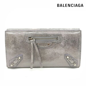 美品 バレンシアガ BALENCIAGA クラシック ファスナー付き 折り 長財布 レザー シルバー P11663 通販セール