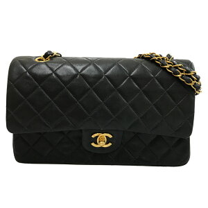 美品 シャネル CHANEL ダブルフラップ マトラッセ ターンロック チェーン ショルダーバッグ レザー ブラック P12132 通販セール