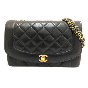 美品 シャネル CHANEL ダイアナフラップ マトラッセ ターンロック チェーンダイアナ ショルダーバッグ レザー ブラック C3161 ネット予約