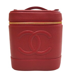 美品 シャネル CHANEL キャビアスキン デカココ バニティ ハンドバッグ レッド C3170 格安セール