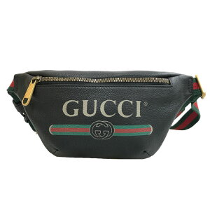 美品 グッチ GUCCI ロゴプリント ウエストバッグ レザー ブラック P12234 ネット予約