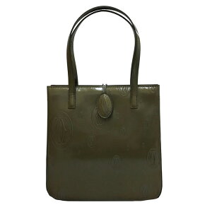 美品 カルティエ CARTIER ハッピーバースディ ハンドバッグ エナメル カーキ P12235 安売り
