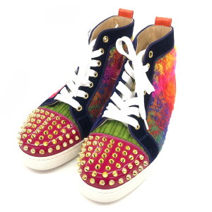 美品 クリスチャンルブタン Christian Louboutin スパイクスタッズ 37 ハイカット スニーカー レザー×ファブリック マルチカラー P12385 ネット通販