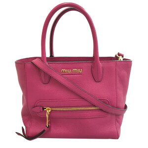 美品 ミュウ ミュウ Miu Miu ロゴ 2WAY ハンド ショルダーバッグ レザー ピンク P12465 バーゲン