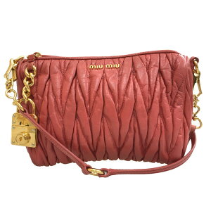 美品 ミュウ ミュウ Miu Miu ロゴ セミ ショルダーバッグ レザー サーモンピンク P12473 ネット通販