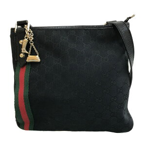 美品 グッチ GUCCI GGキャンバス シェリーライン ショルダーバッグ レザー ブラック P12474 安売り