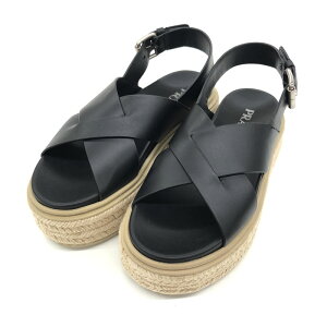 美品 プラダ PRADA ロゴ 36 サンダル ブラック P12511 通販