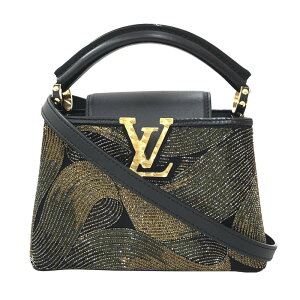 美品 ルイ・ヴィトン LOUIS VUITTON ミニカプシーヌ M54343 ビーズ 2WAY ハンド ショルダーバッグ レザー ブラック ゴールド P12506 格安セール