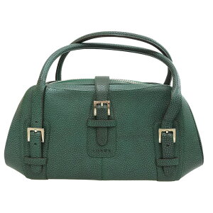 美品 ロエベ LOEWE ロゴ センダ ハンドバッグ レザー グリーン P12551 格安セール