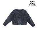 極美品 シャネル CHANEL ダブルボタン レザー ノーカラージャケット ネイビー eit1102 【中古】