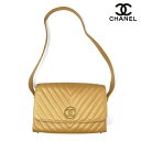 【24時間限定!20%OFF 7/3 23:59まで】シャネル CHANEL キャビアスキン シェブロン 1995~1996年 ショルダーバッグ レザー ベージュ WS1766 【中古】