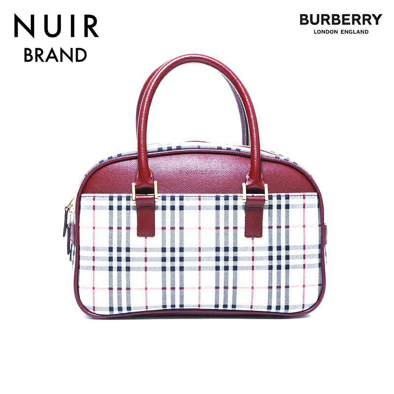 【全品10%OFF】バーバリー BURBERRY ノバチェック ハンドバッグ キャンバス ベージュ×ボルドー WS4240 【中古】【クーポン 5/16 1:59まで】【セール】