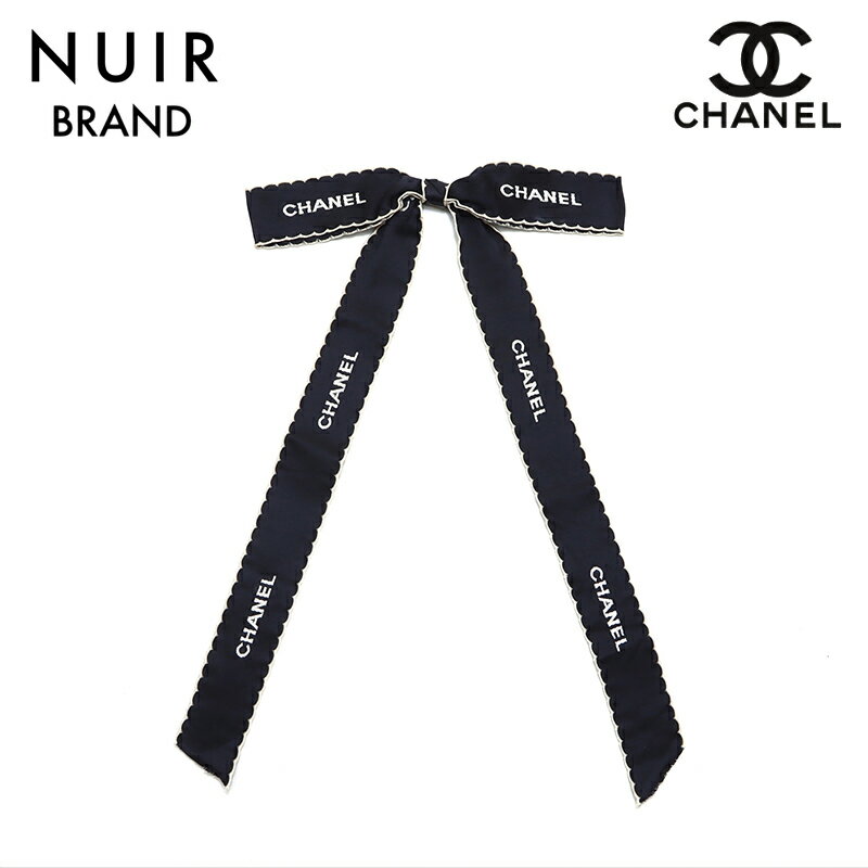 【全品10%OFF】シャネル CHANEL ロゴ リボン タイ シンプル シルク ブローチ ホワイト ブラック WS4536 【中古】【クーポン 5/16 1:59まで】【セール】