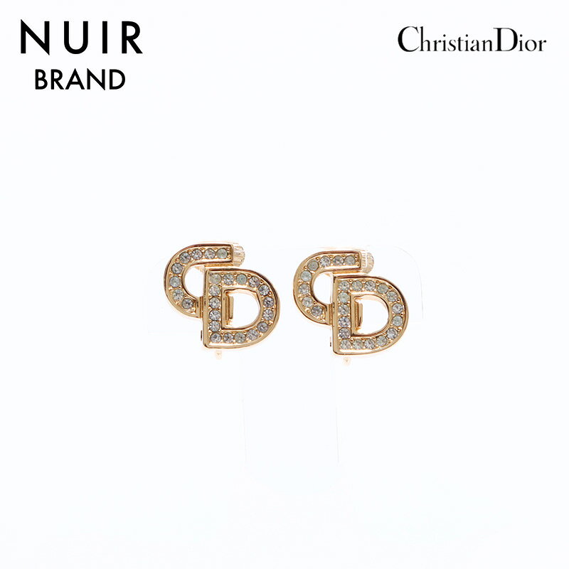 クリスチャンディオール Christian Dior ロゴ ラインストーン イヤリング ゴールド WS6906 【中古】