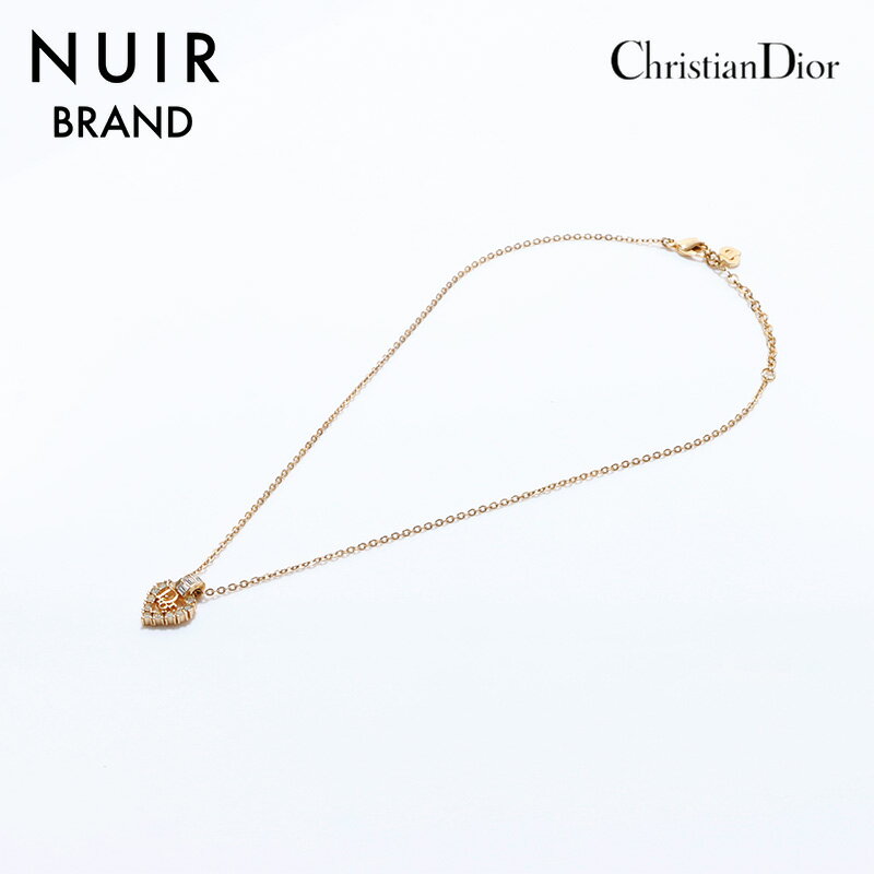 クリスチャンディオール Christian Dior ロゴ ハート ラインストーン ネックレス ゴールド WS6875 【中古】