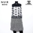 【全品20%0FF 07/14 0:00 まで】シャネル CHANEL シルク 34 2000s セットアップ ノースリープ セットアップ ホワイト ブラック WS8242 【中古】