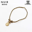 シャネル CHANEL 95P コイン チェーン レザー リボン ラインストーン ネックレス ゴールド WS9393 【中古】