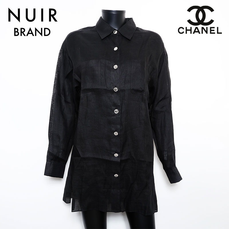 【24時間限定!20%OFF!】シャネル CHANEL Size40 ココマークボタン シルバー リネン ワンピース ブラック WS9621 【中古】