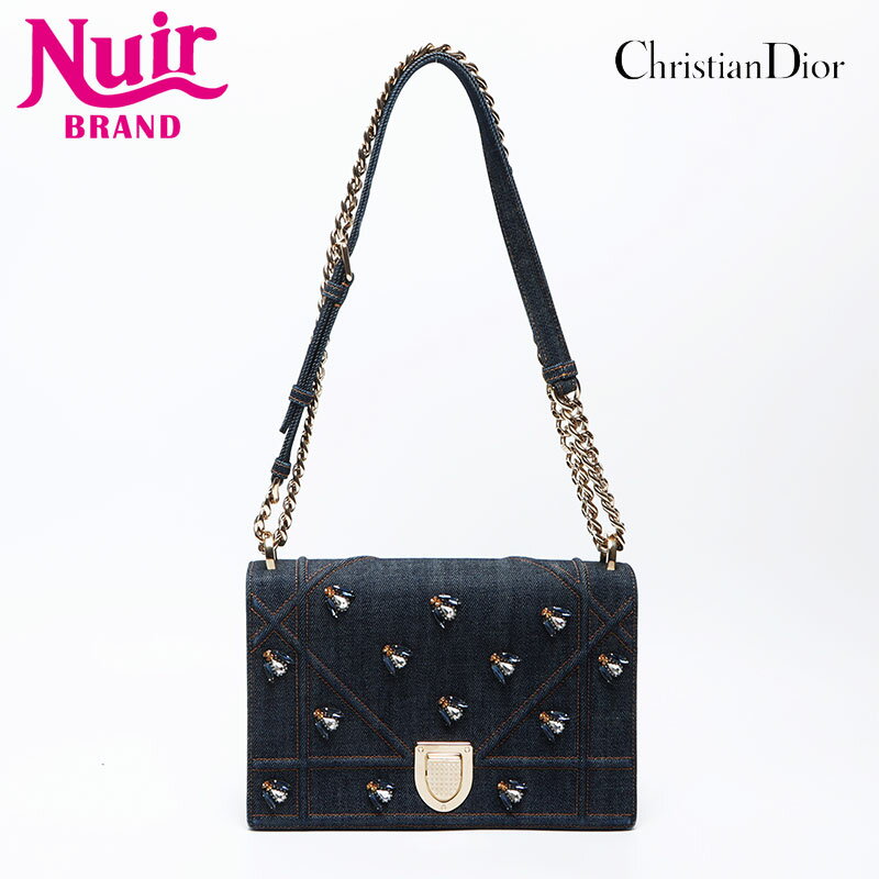 【20%OFFクーポン！5/16 01:59まで】クリスチャンディオール Christian Dior ディオラマ 2016 デニム ビジュー クリスタル ショルダーバッグ ネイビー WS12380 【中古】のサムネイル