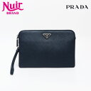 プラダ PRADA サフィアーノ スモール レザー ポーチ クラッチバッグ ネイビー WS13146 【中古】