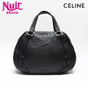 【24時間限定!20%OFF 7/3 23:59まで】セリーヌ CELINE トリオンフ レザー ロゴ ボストンバッグ ハンドバッグ ブラック WS14261 【中古】