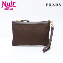 【24時間限定!20%OFF 7/3 23:59まで】プラダ PRADA ロゴ キャンバス ポーチ ブラウン WS14499 【中古】