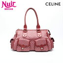 【24時間限定!20%OFF 7/3 23:59まで】セリーヌ CELINE マカダム キャンバス ポケット ボストンバッグ ハンドバッグ レッド WS13660 【中古】