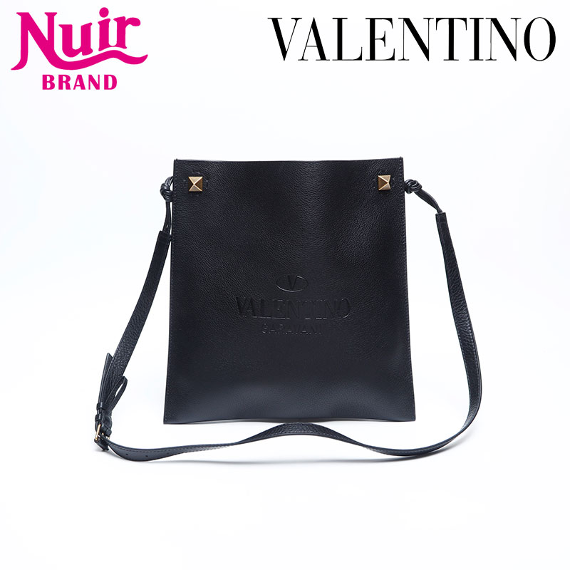 樂天商城 - 【ポイント最大49倍!! 全商品10%OFF! 5/16 1:59まで】ヴァレンティノVALENTINOロゴ 型押し レザーショルダーバッグブラックWS14775【中古】