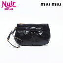 ミュウ ミュウ Miu Miu リボン ミニ アクセサリーポーチ ヴィッテロシャイン ハンドバッグ ブラック WS14895 【中古】