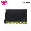 プラダ PRADA サフィアーノ アクティブ ボタニカル クラッチバッグ ブラック WS20003 【中古】