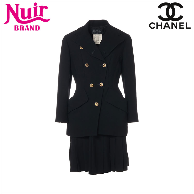 【エントリーでポイント10倍!+全商品20%OFF!11/27 1:59まで】シャネル CHANEL 1991 ココマークボタン セットアップ スカート ウール...