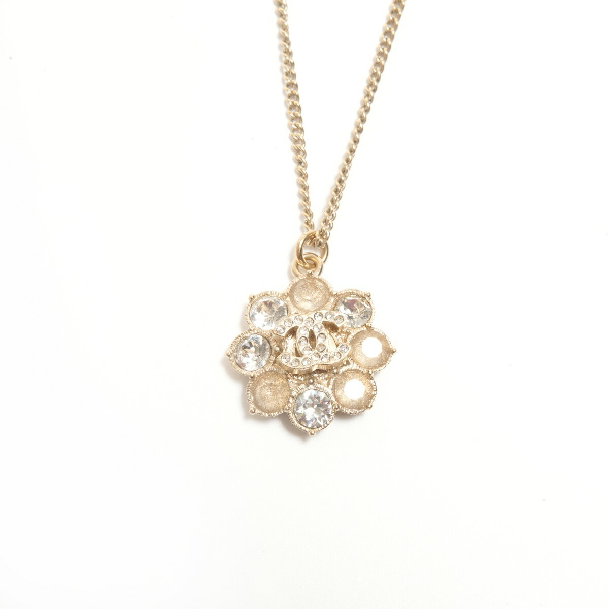 シャネル CHANEL B15 A 2015年 ココマーク フラワーラインストーン ネックレス ゴールド WS24464 【中古】