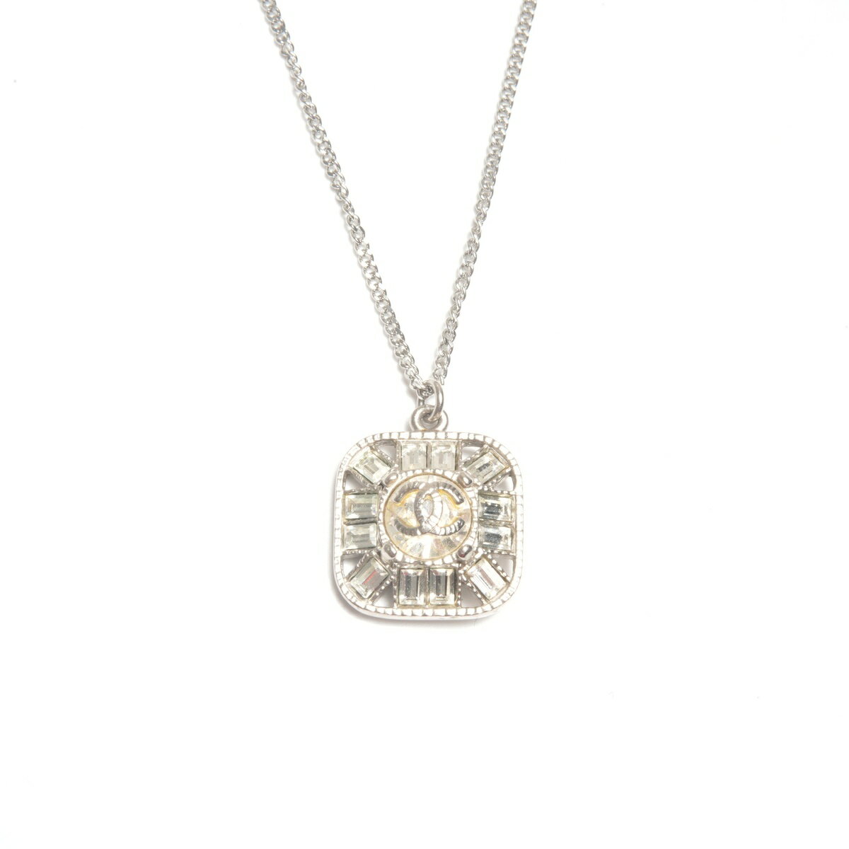 シャネル CHANEL 09P 2009年 ココマーク ラインストーン 四角 ネックレス シルバー WS24498 【中古】