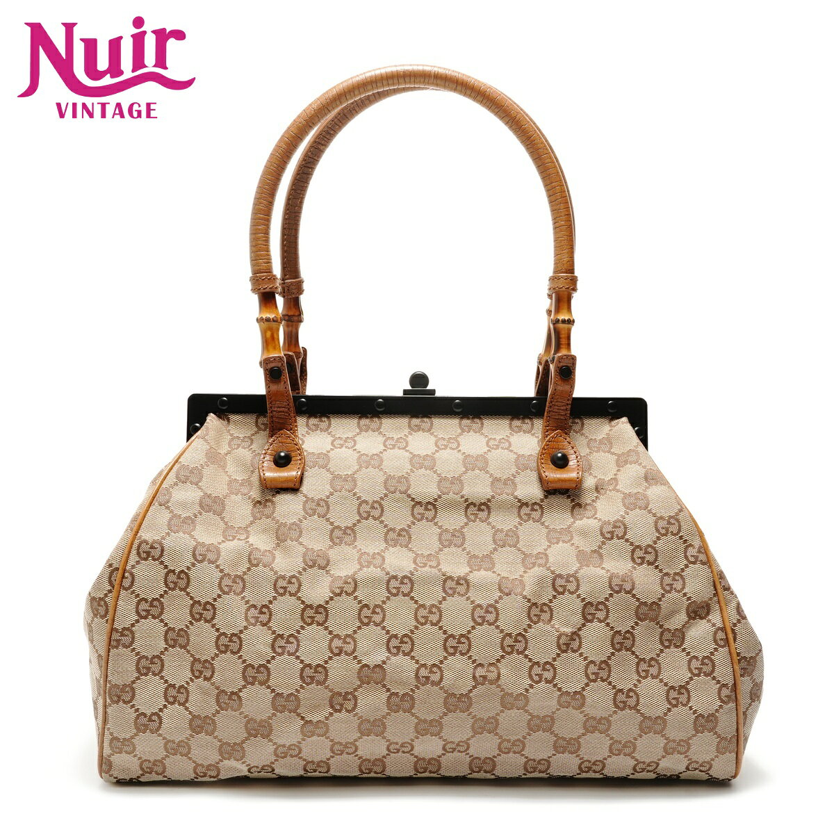 樂天商城 - グッチ GUCCI GGキャンバス バンブーハンドル がま口 ハンドバッグ ベージュ WS28795 【中古】