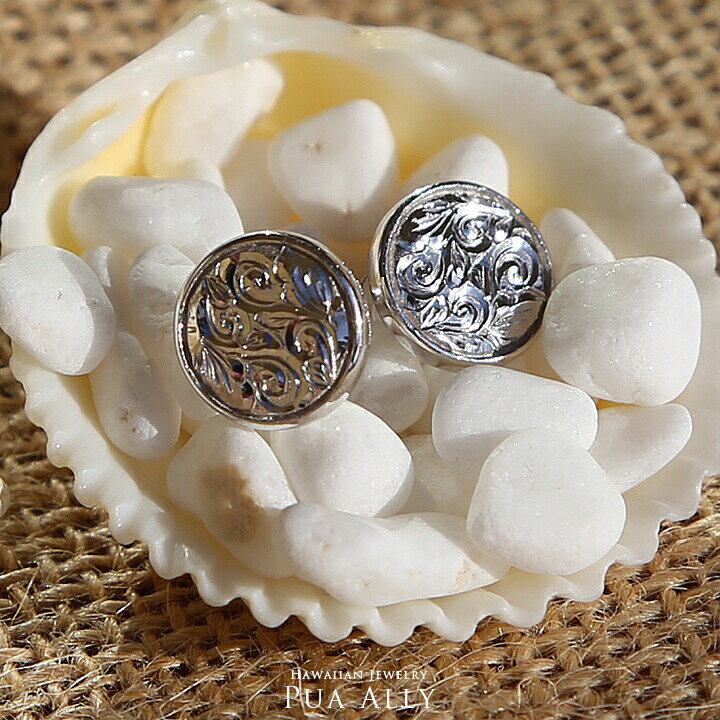 【SV925 ハワイアン ラウンド ピアス】ハワイアンジュエリー マスク Hawaiian jewelry Puaally プアアリ 手彫り シル…