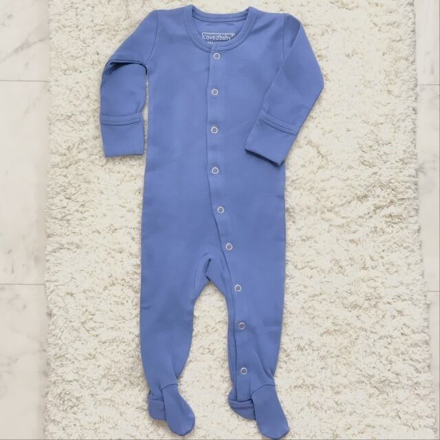 【lovedbaby】ロンパース カバーオール ベビー服 3~6M ブルー 女の子 男の子 オーガニックコットン 長袖 海外 輸入品 可愛い プレゼント お祝い mu