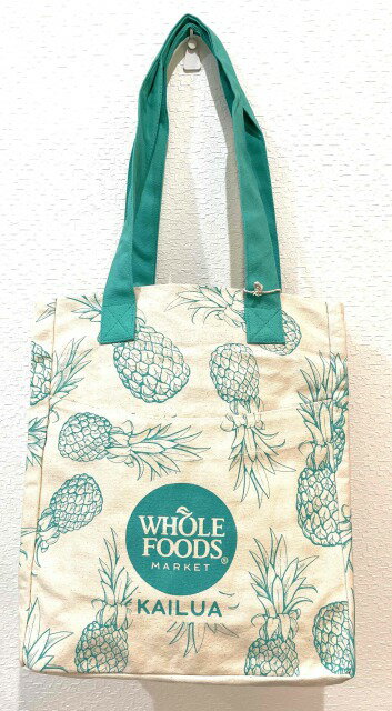 楽天Pua Hawaii【送料無料】【WHOLE FOODS MARKET】 ホールフーズ パイナップル　パイン　ブルー 水色 ホールフーズ エコバッグ HAWAII おしゃれ ハワイ バッグ 100％ オーガニック コットン ハワイアン雑貨 海外輸入 エコ プレゼント ショッピングバッグ 【KOBE三宮 PuaHawaii】