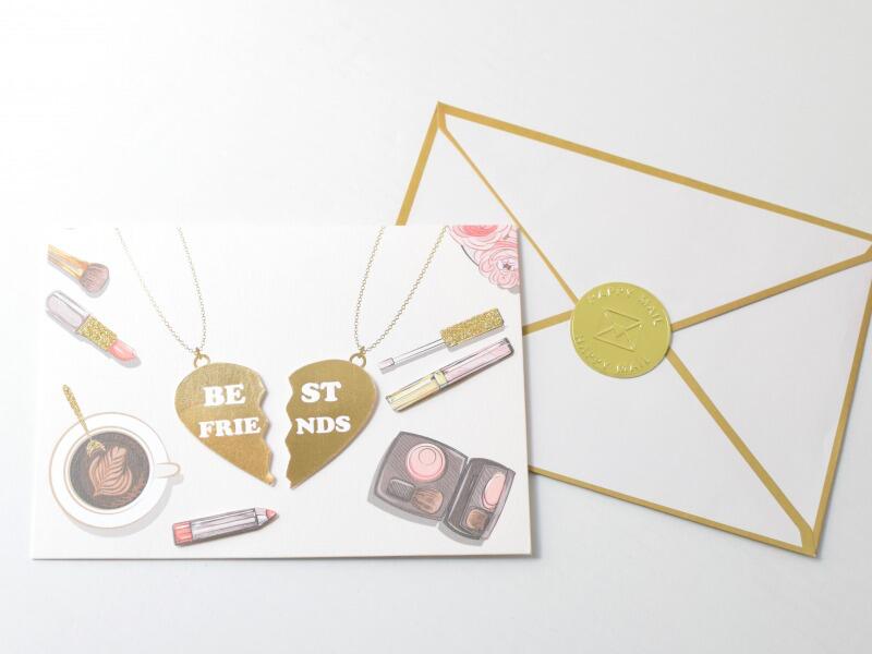 【カード】友達 親友 ありがとう ベストフレンド オシャレ かわいい 海外デザイン 化粧 ゴールド ラメ キラキラ メッセージ付き グリーティングカード レター...