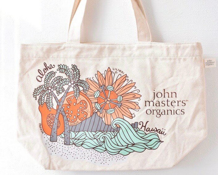 楽天Pua Hawaiiハワイ限定 【john masters organics】【 ジョンマスター】 トートバッグ ハワイ aloha hawaii ヤシの木 海 ハワイ買い付け カジュアル ユニセックス バッグ エコバッグ 内ポケット ボタン付き ロゴ入り