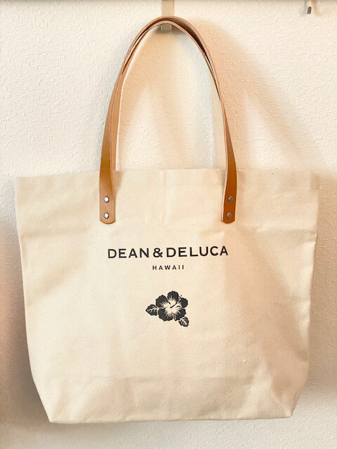 【送料無料】【DEAN&DELUCA】 ハワイ限定 【正規品】ディーン＆デルーカ レザー ハンドル ラージ トート バッグ ナチュラル LEATHER HANDLE TOTE NATURAL リッカールトン限定 HAWAII コットン エコバック アウトドア L LARGE 内ポケット付き