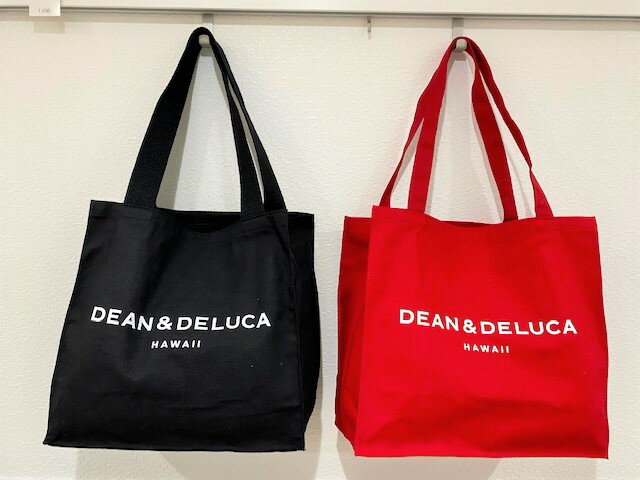 【送料無料】【DEAN&DELUCA HAWAII】【正規品】ハワイ限定 ディーン＆デルーカ リッカールトン限定 黒 赤 四角 トートバッグ エコバッグ ショッピングバッグ コットン 内ポケット付き ハワイ HAWAII ハワイアン雑貨 ディーンアンドデルーカ ロゴ プレゼント ギフト