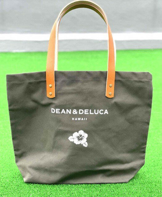 【送料無料】【DEAN&DELUCA】 ハワイ限定 【正規品】ディーン＆デルーカ レザー ハンドル ラージ トート バッグ カーキー色 LEATHER HANDLE TOTE NATURAL リッカールトン限定 HAWAII コットン エコバック アウトドア L LARGE 内ポケット付き