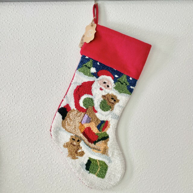 クリスマスツリー 靴下 ヒモ付き オーナメント サンタクロース 雪 もこもこ おもちゃ インテリア かわいい ドア 飾り 海外 プレゼント オシャレ お菓子入れ m