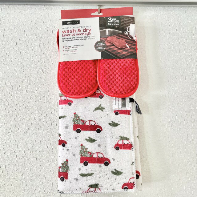 【WASH ＆ DRY Set 】3セット クリスマス 【キッチン用品】 クリスマスツリー柄 プレゼント 車 食器置き 海外輸入品 ハワイ HAWAII m3