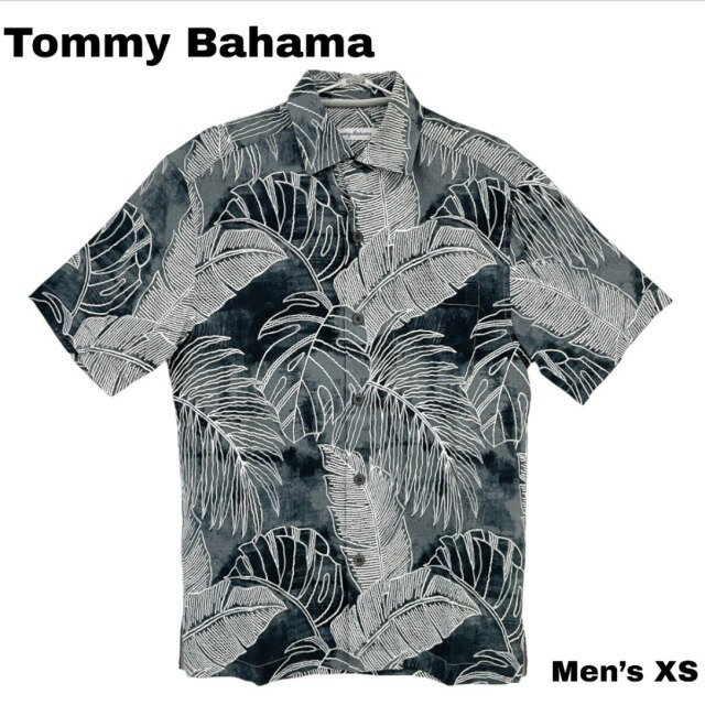 トミーバハマ アロハシャツ XSサイズ シルク 【Tommy Bahama】【Hawaii】ネイビー ホワイト モンステラ ヤシ 総柄 開襟 アメリカンサイズ ハワイアン シャツ 半袖シャツ メンズ 父の日 プレゼント ギフト 南国 ハワイ 【KOBE三宮 PuaHawai】【送料無料】ALOHA MENS ko
