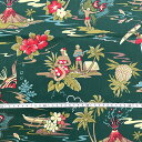 【ハワイ直輸入】【ハワイアンプリント】ハンドメイド生地 ハワイアン柄 カット生地 薄手 約114cm×0.5yd グリーン 緑 深緑 ヤシ ハイビスカス サーフ...