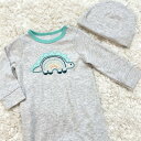 【Sterling Baby】ベビー カバーオール 帽子 2点セット 6M 6ヶ月 長袖 ボタン グレー グリーン 恐竜 刺繍 ボーイ 男の子 海外輸入 海外ブランド 輸入品 ハワイ プレゼント ko(4)
