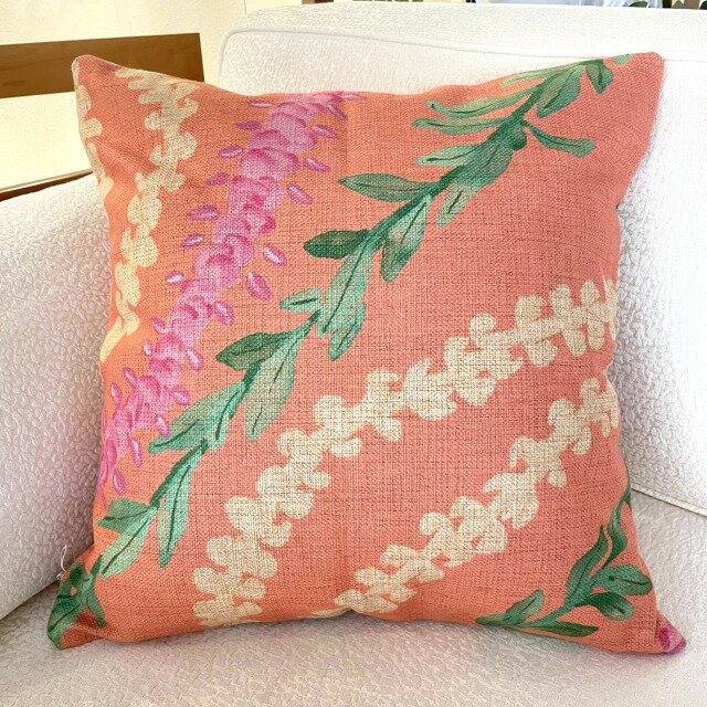 【SoHa Living】ソーハリビング クッションカバー Lei柄 プアケニケニ オレンジ グリーン イエロー ナチュラル リネン素材 ハワイ インテリア ハワイアン雑貨 HAWAII アロハ ギフト プレゼント muのサムネイル