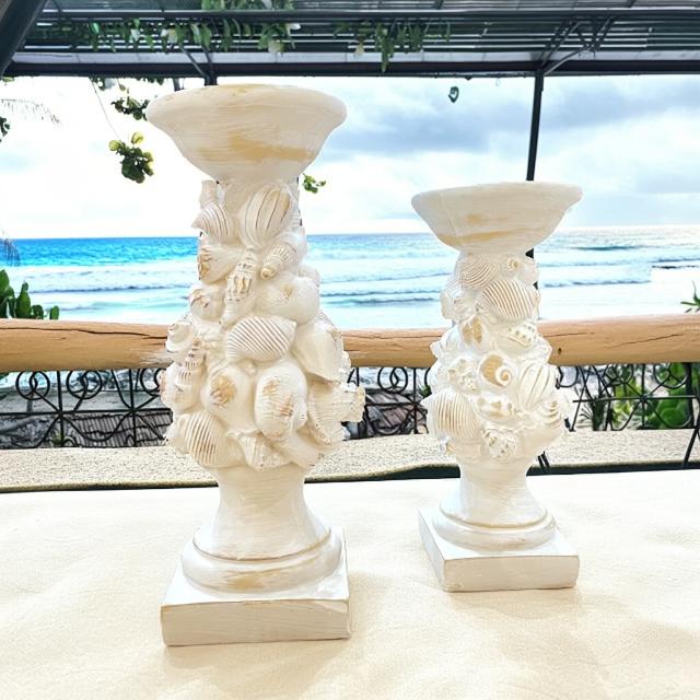 【キャンドルスタンド】キャンドル置き 2個セット シェル 貝殻 インテリア リゾート風 海外インテリア ホワイト アンティーク風 リラックス アロマ 置物 オブジェ おしゃれ プレゼント ギフト お祝い 引越し祝い ハワイ 海外輸入 mu
